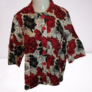 LIZ & ME Red Black Floral Shirt Jacket 18/20